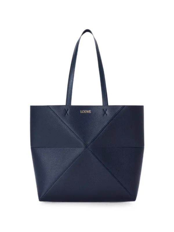 Loewe Medium Horizontal Puzzle Fold Tote in Soft Grained Calfskin in Blue