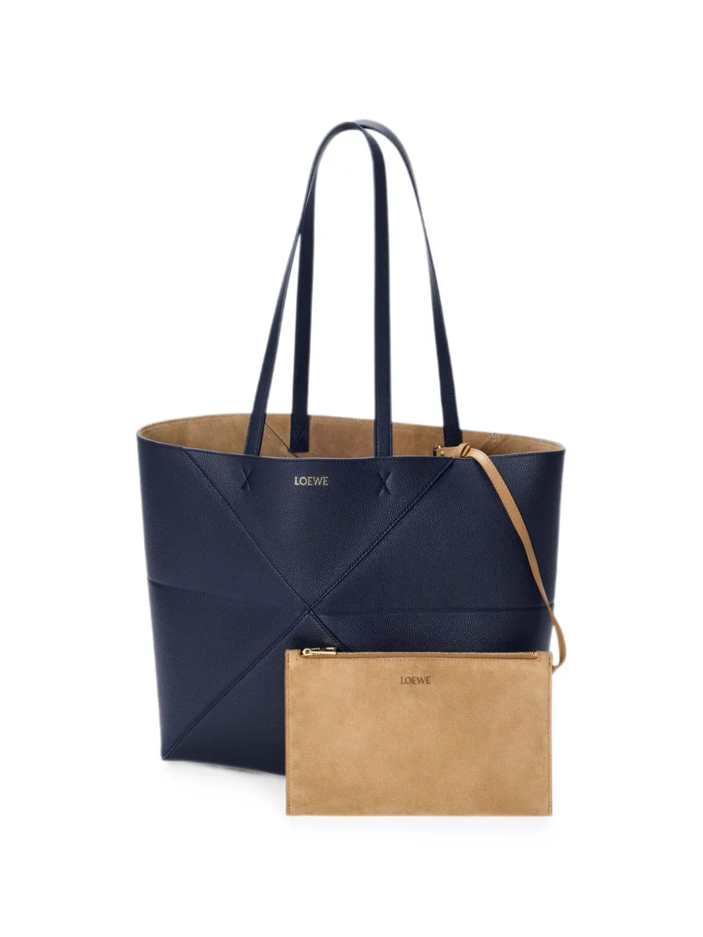 Loewe Medium Horizontal Puzzle Fold Tote in Soft Grained Calfskin in Blue, view 5