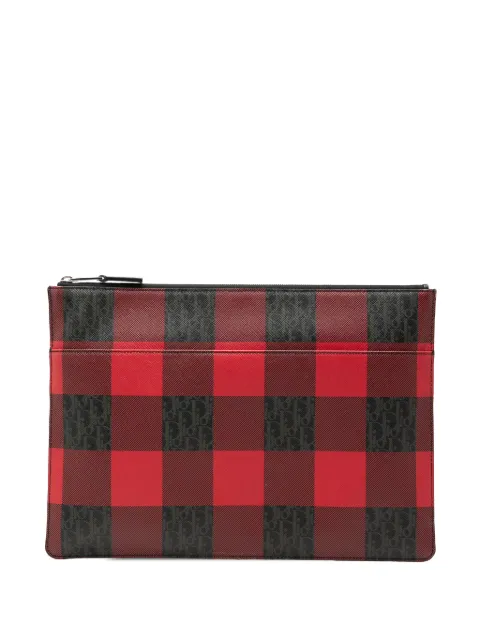 Christian Dior Pre-Owned 2016 Homme Plaid Printed Diorissimo Coated Canvas Zip clutch bag