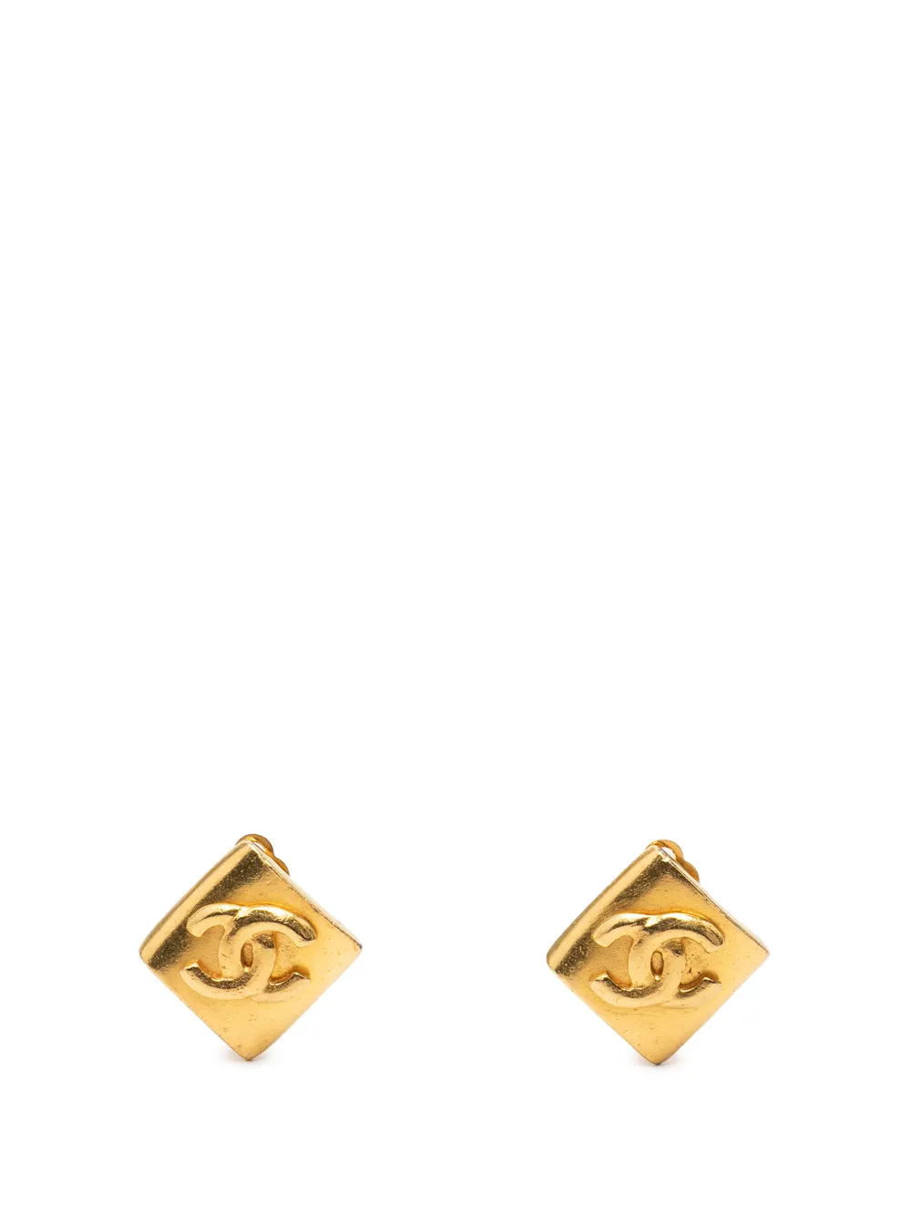 CHANEL Pre-Owned 1996 CC Gold Plated Rhombus Clip on Earrings costume earrings