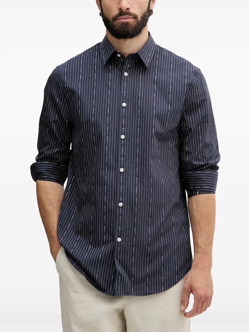 GUESS USA logo-stripe patterned shirt - Blu