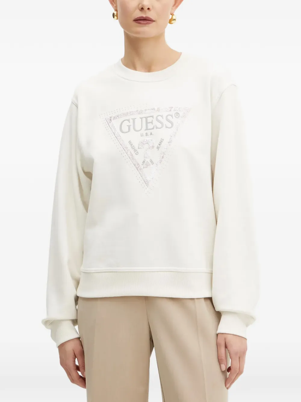 GUESS USA logo-print sequin-embellished sweater - Bianco