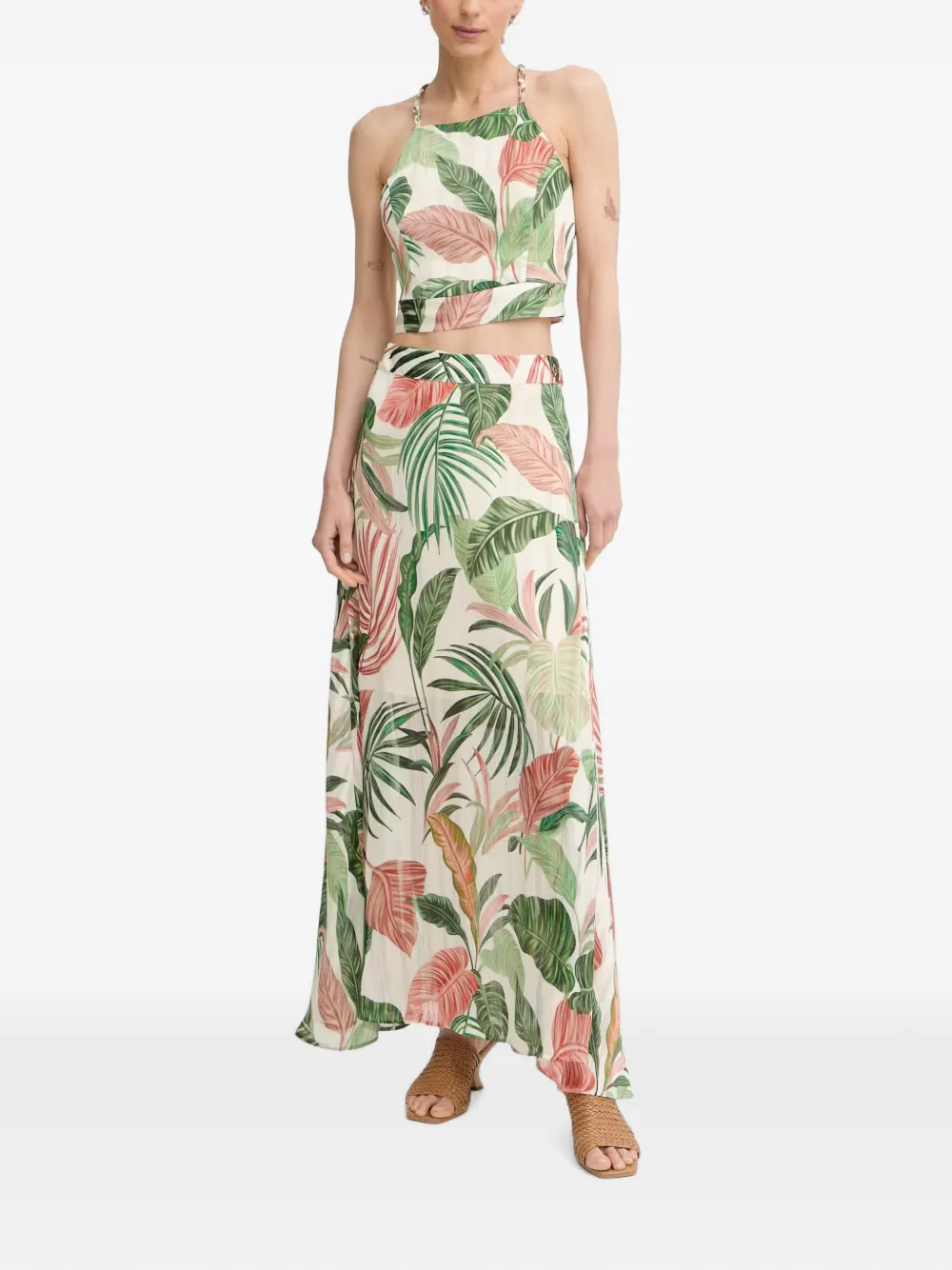 GUESS USA Cropped top met bloemen-print Beige