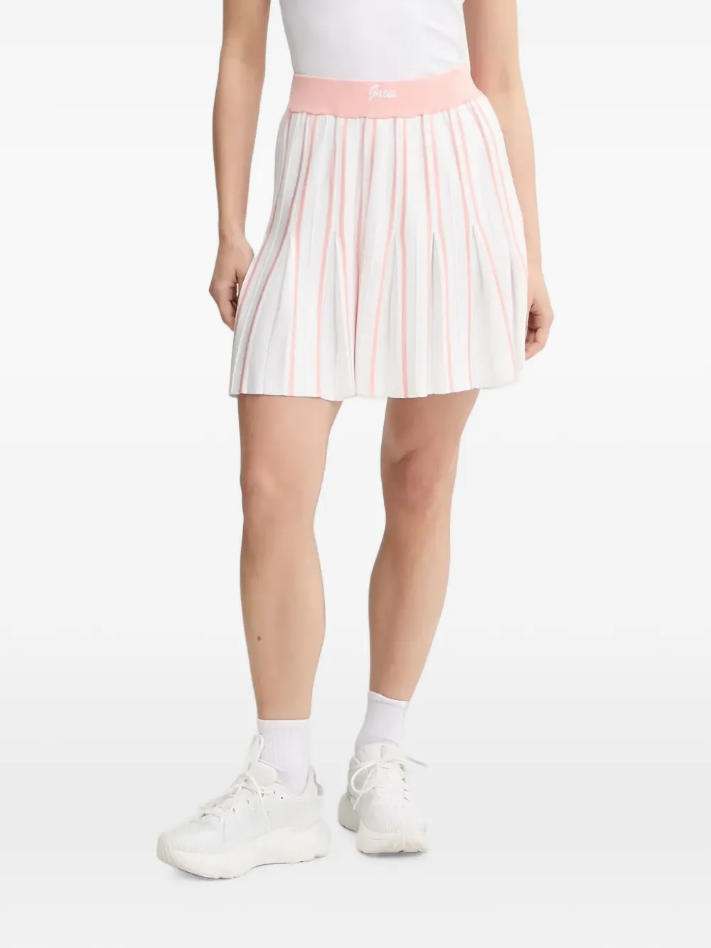 GUESS USA Minigonna plissettata a righe - Bianco