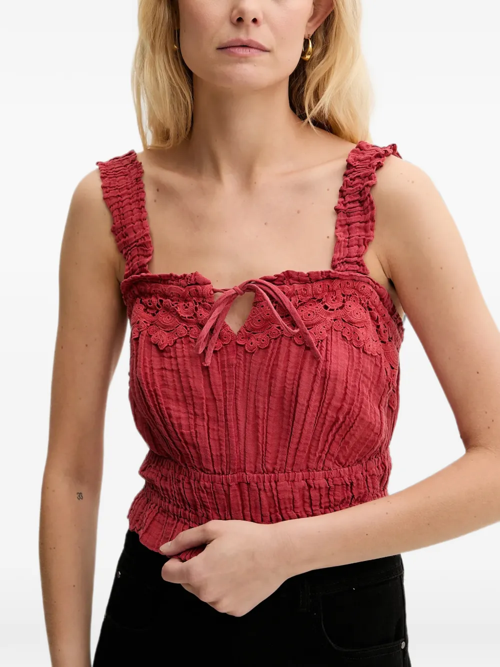 GUESS USA Reya gesmockte broderie anglaise top Rood