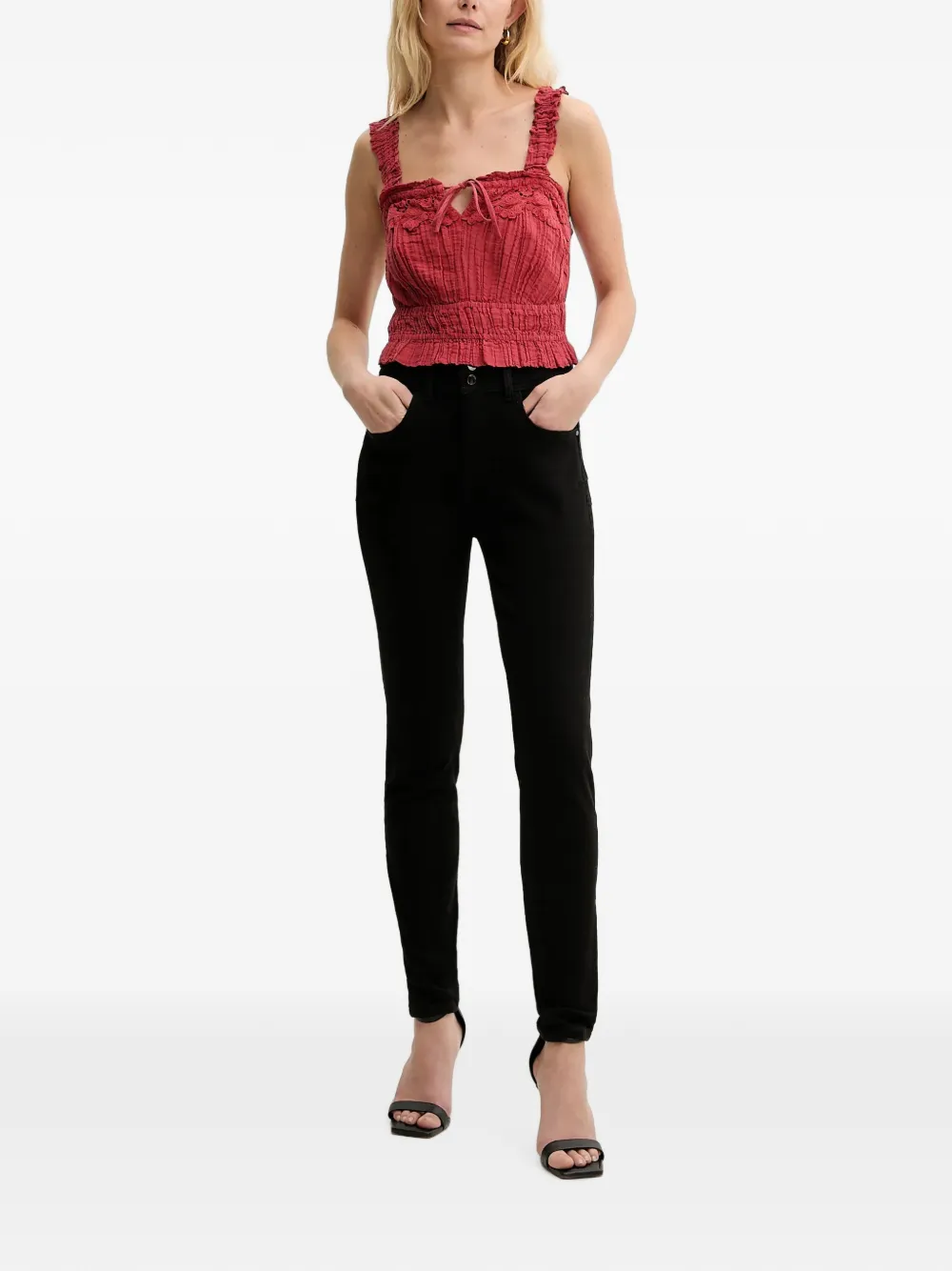 GUESS USA Reya gesmockte broderie anglaise top Rood
