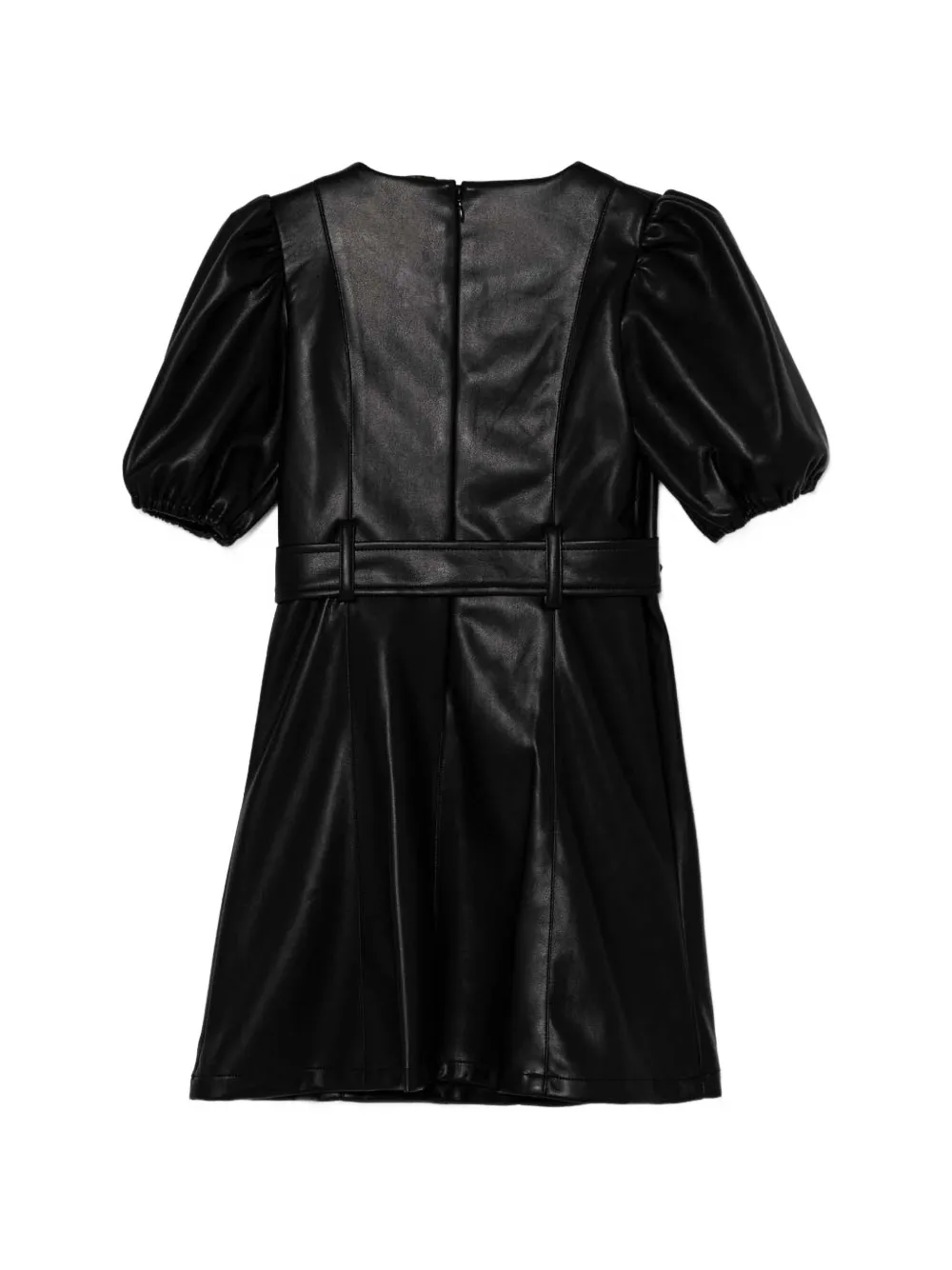 guess kids belted puff-sleeve mini dress Zwart