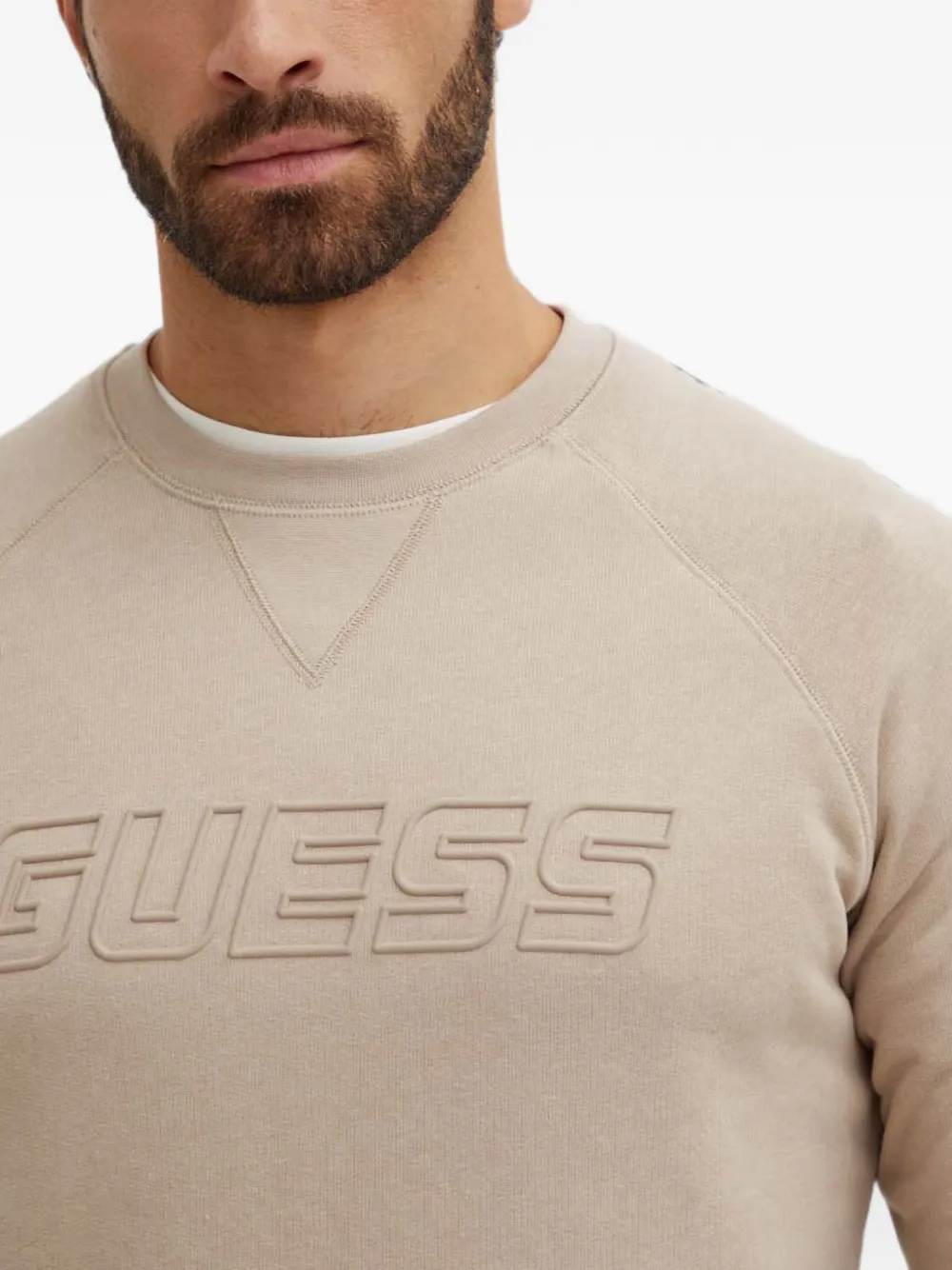 GUESS USA Aldwin trui met raglan mouwen en logo-reliëf Beige