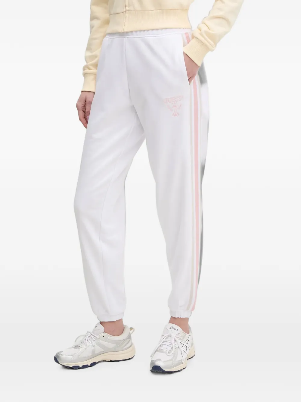 GUESS USA Yarrow side-stripe embroidered-logo track pants - Bianco