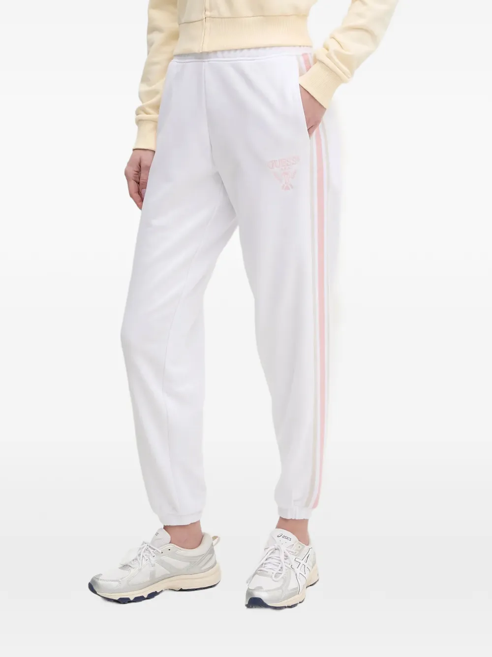 GUESS USA Yarrow side-stripe embroidered-logo track pants - Bianco