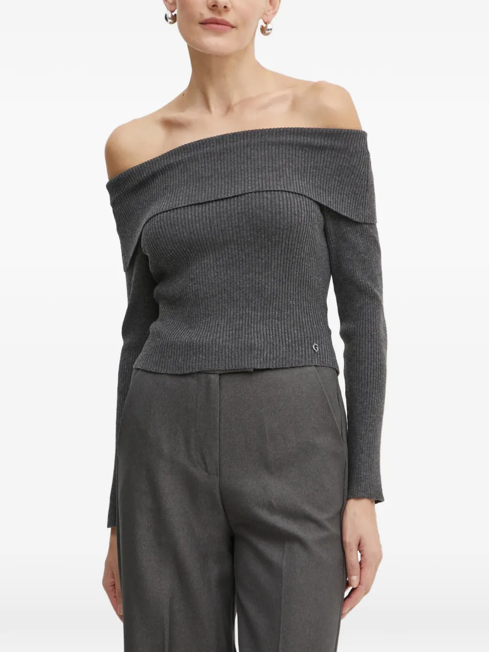 GUESS USA off-shoulder ribbed sweater - Grigio