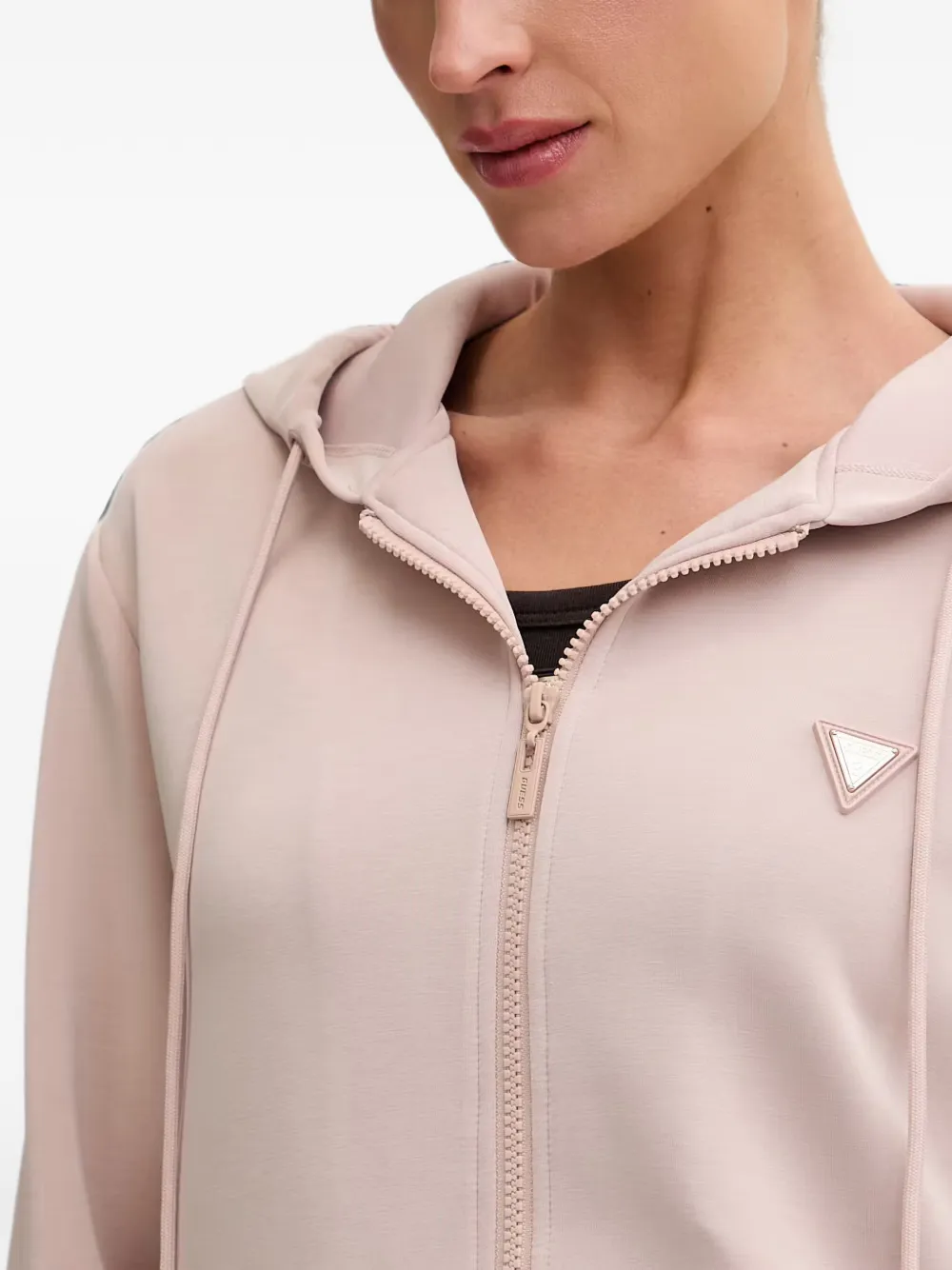 GUESS USA logo-plaque zip-up hoodie Beige
