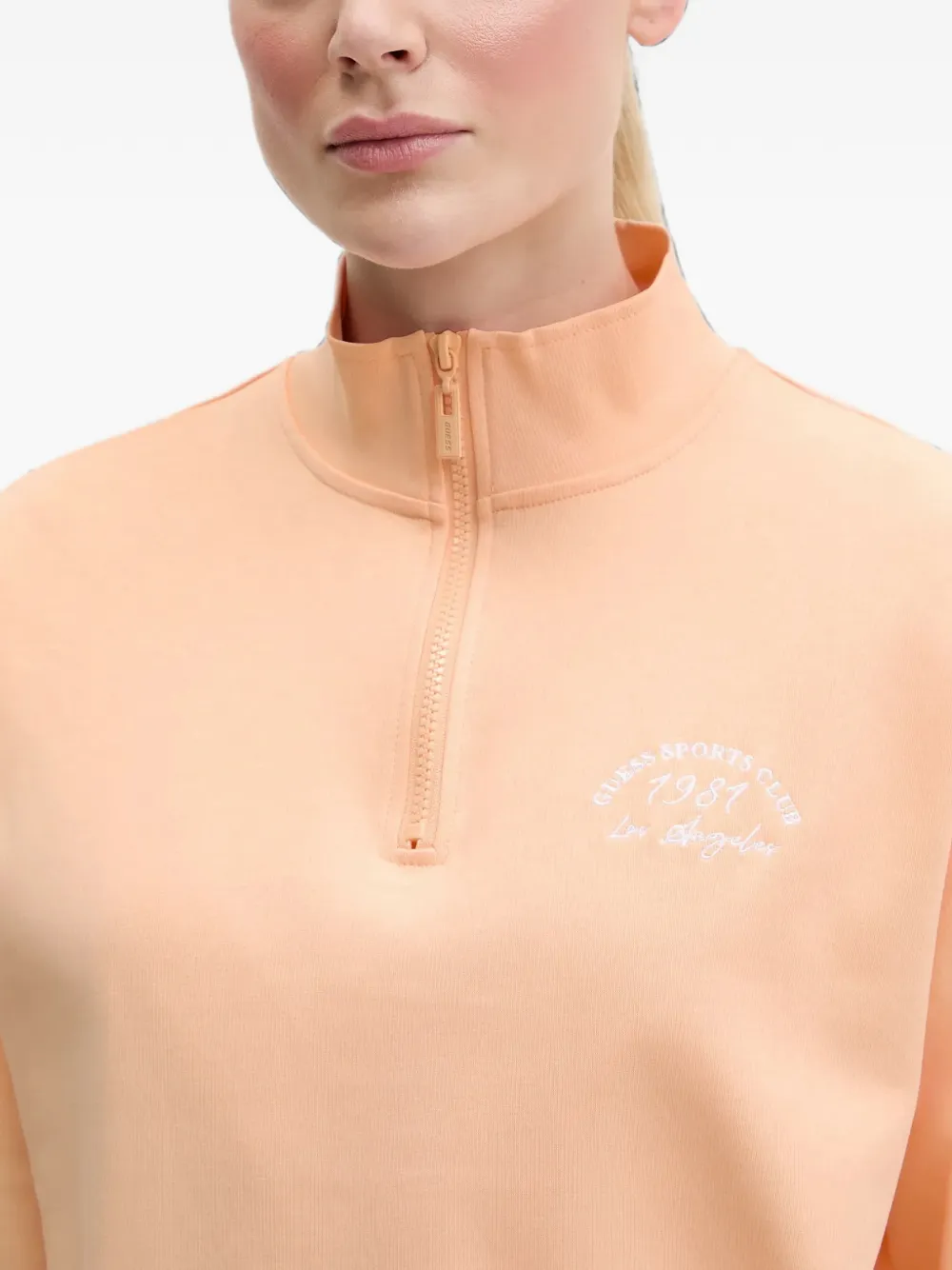 GUESS USA Sweater met logopatch en kwart rits Oranje