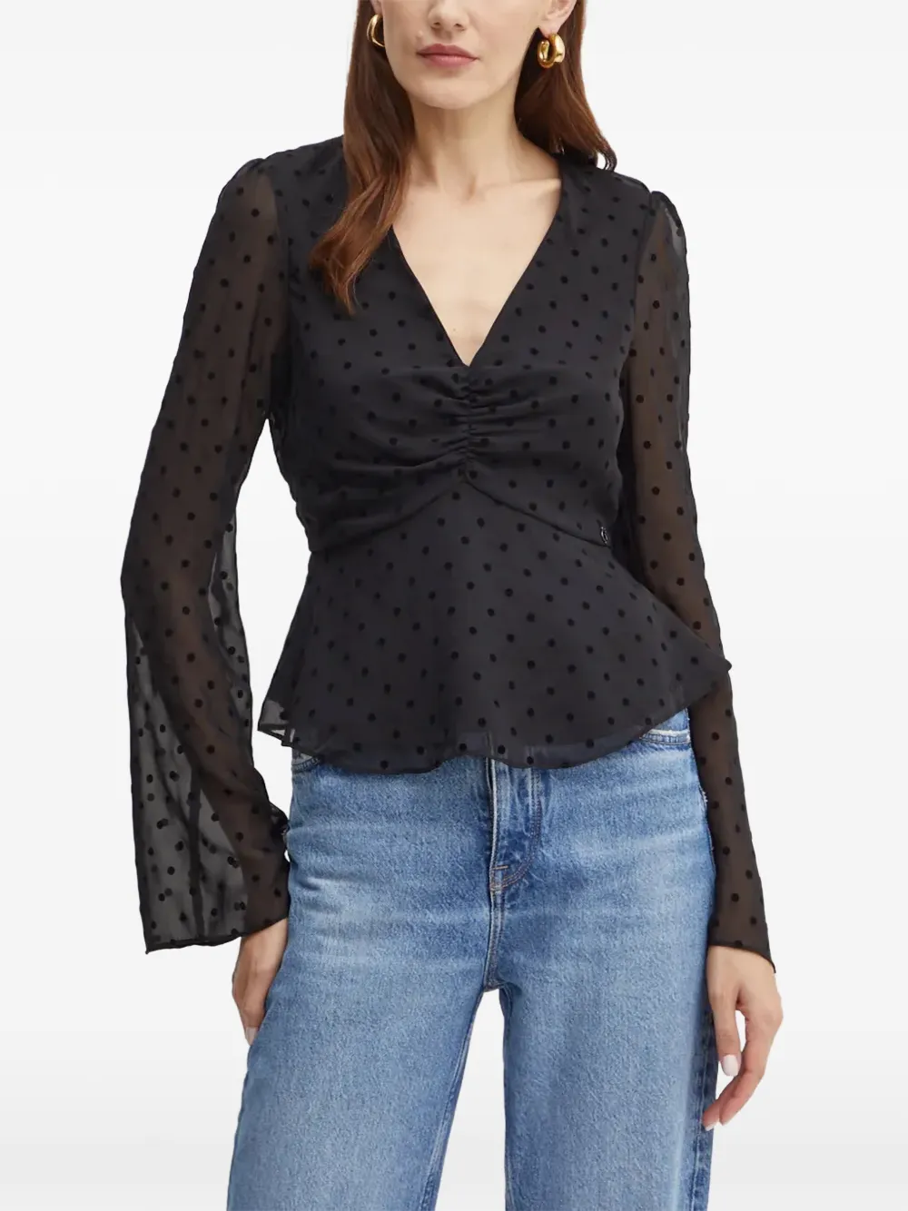 GUESS USA Olympe polka-dot ruched-front top - Nero