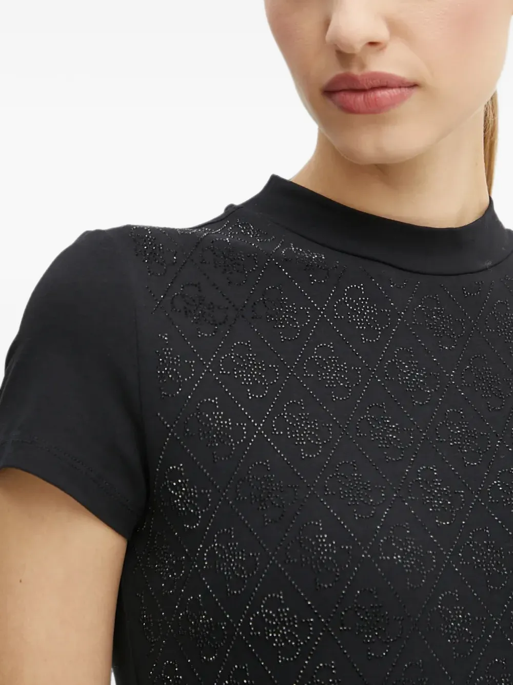 GUESS USA T-shirt verfraaid met stras en logo-patroon Zwart