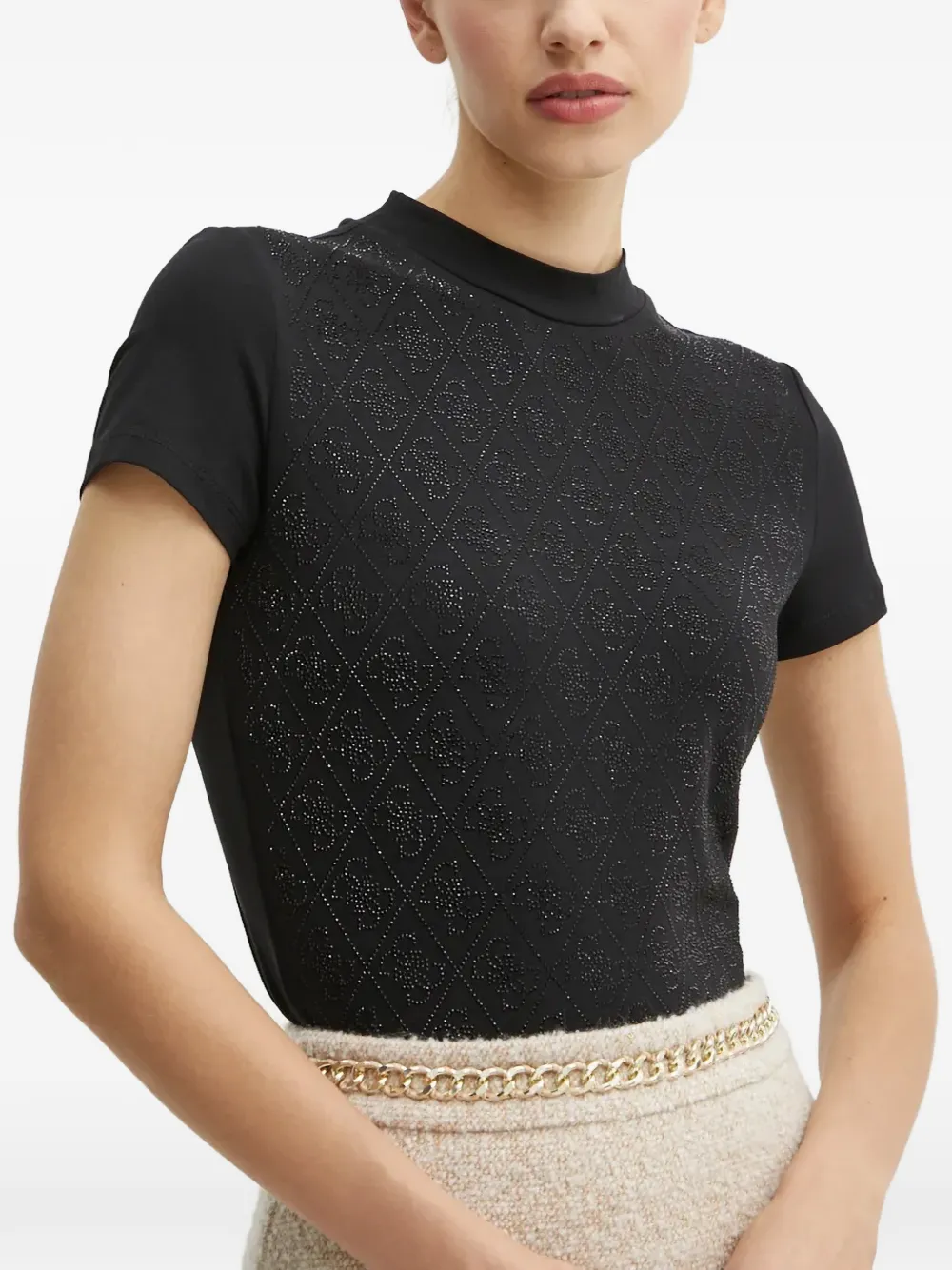 GUESS USA T-shirt verfraaid met stras en logo-patroon Zwart