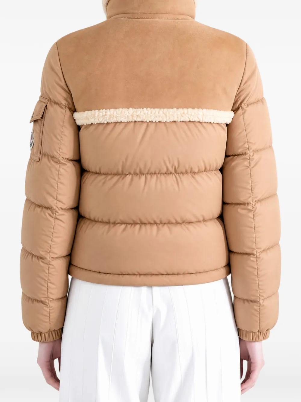 Moncler Aurore jack met lammy afwerking en vlakken Beige