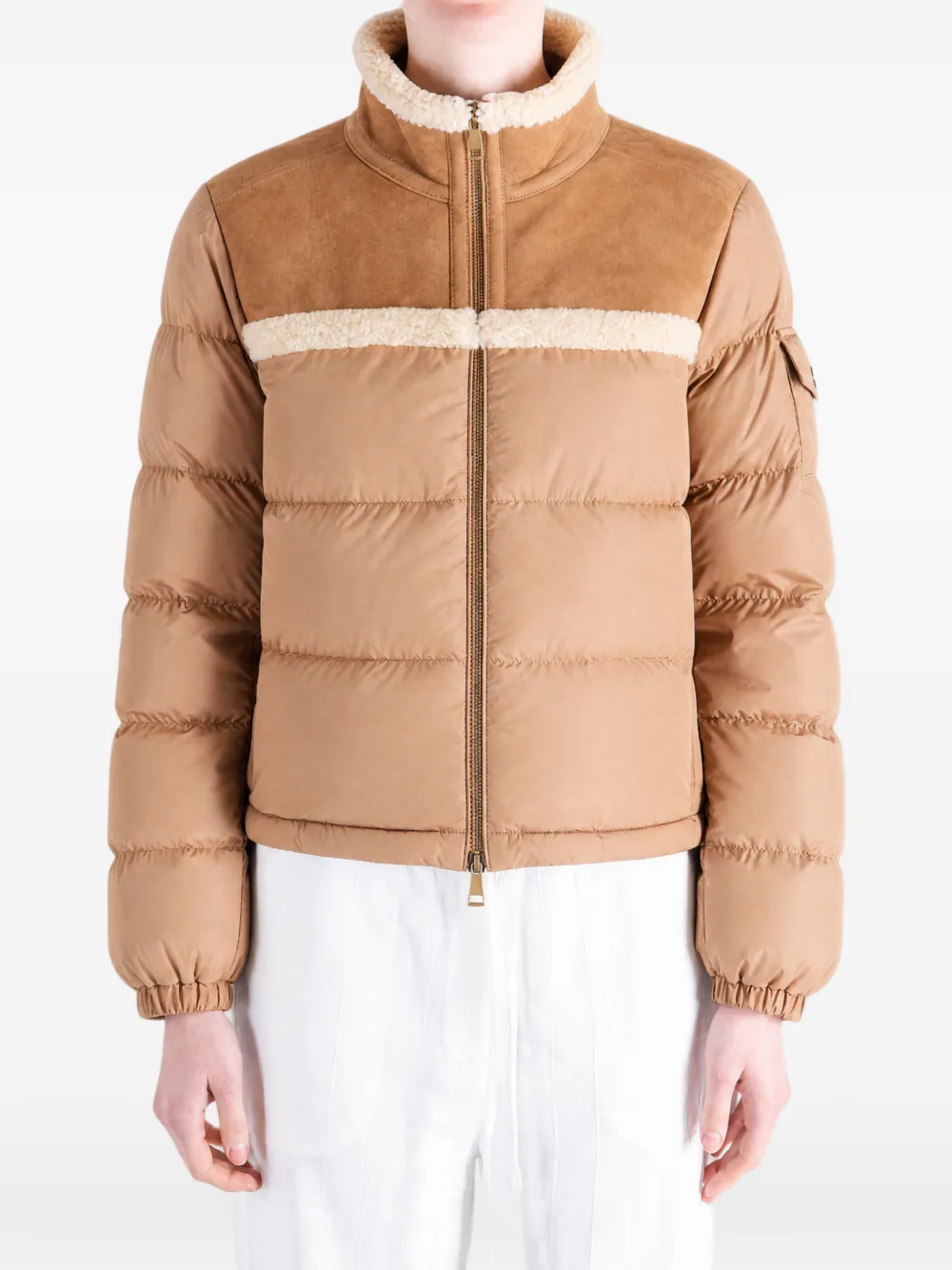 Moncler Aurore jack met lammy afwerking en vlakken Beige