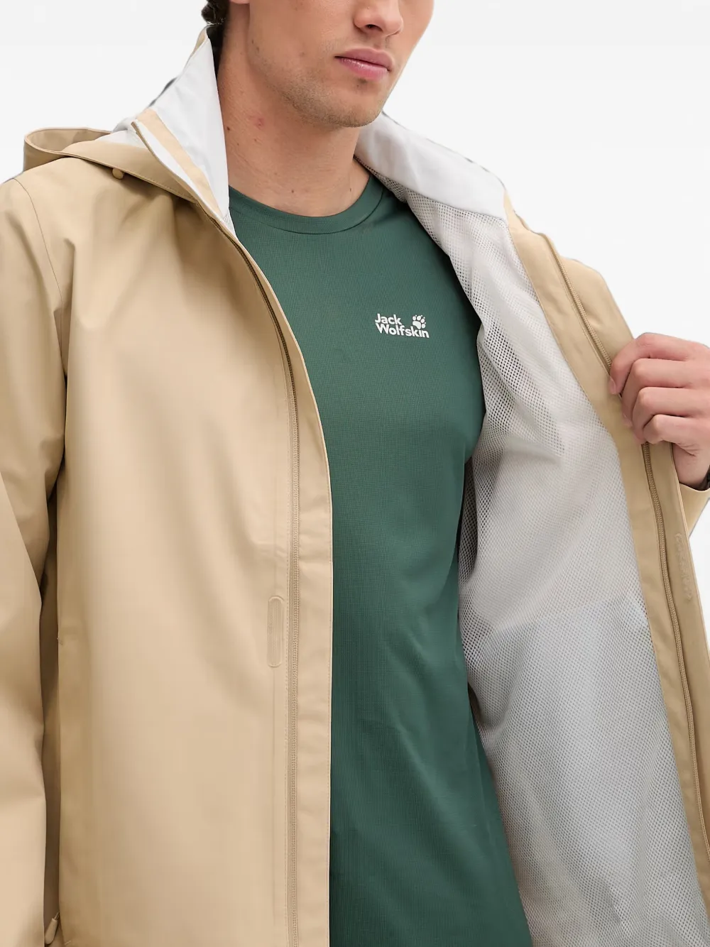 JACK WOLFSKIN Trailtime trainingsjack met capuchon en logo-print Beige