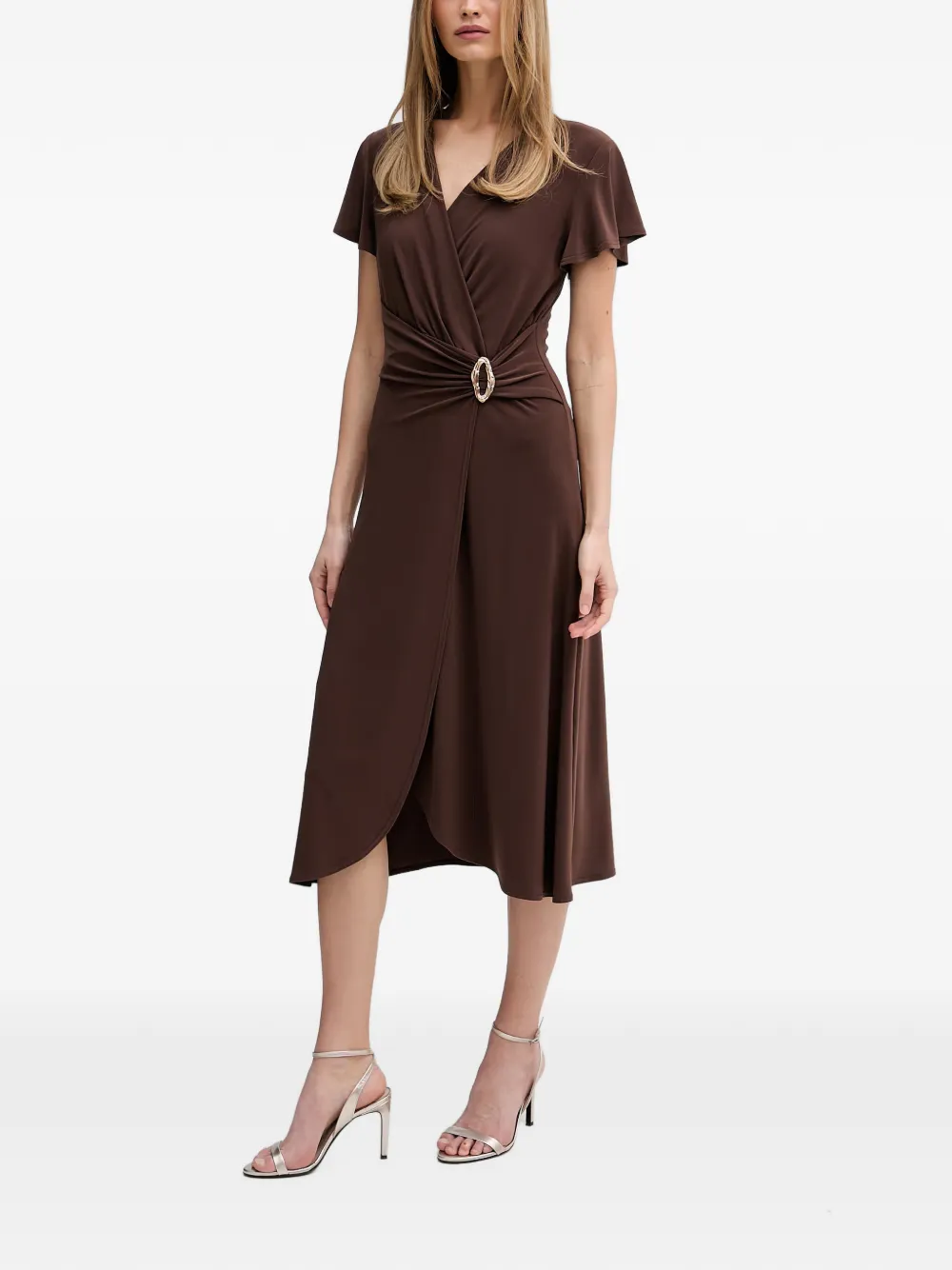 Joseph Ribkoff midi-jurk met gespdetail en wikkelstijl Bruin