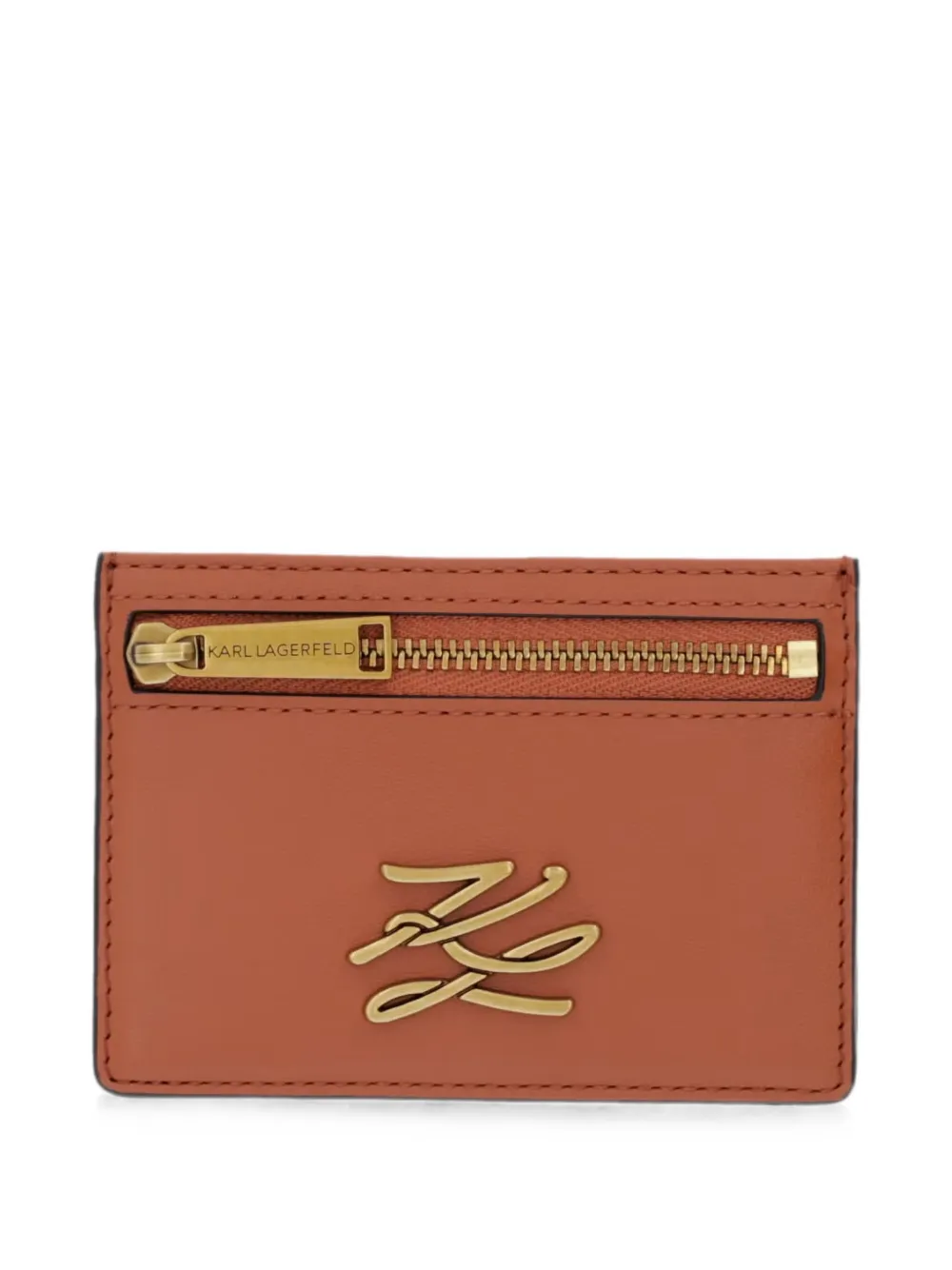 Karl Lagerfeld K/Autograph logo-plaque zip-pocket leather cardholder - Marrone