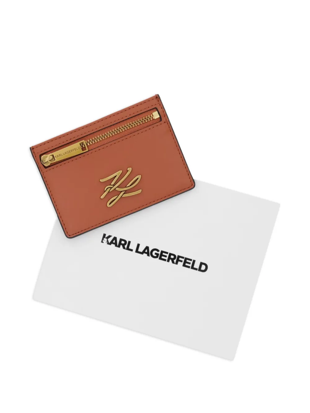 Karl Lagerfeld K Autograph leren pasjeshouder met ritszak en logo-plakkaat Bruin