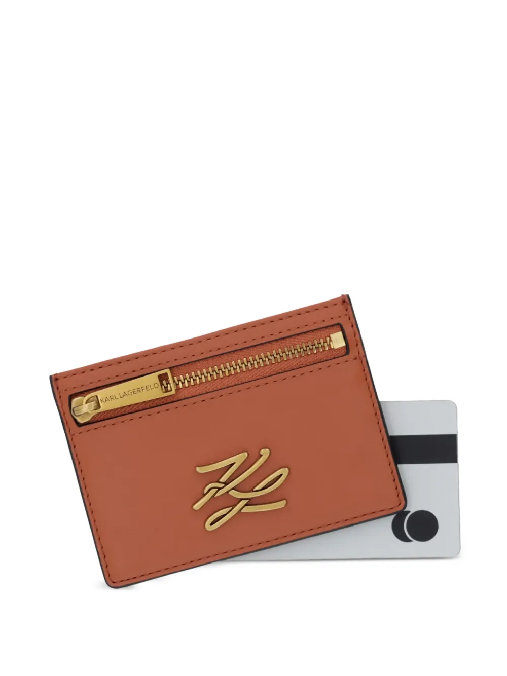 Karl Lagerfeld K Autograph leren pasjeshouder met ritszak en logo-plakkaat Bruin