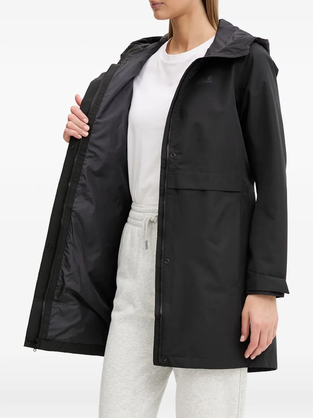 JACK WOLFSKIN Terraview hooded logo-print coat Zwart