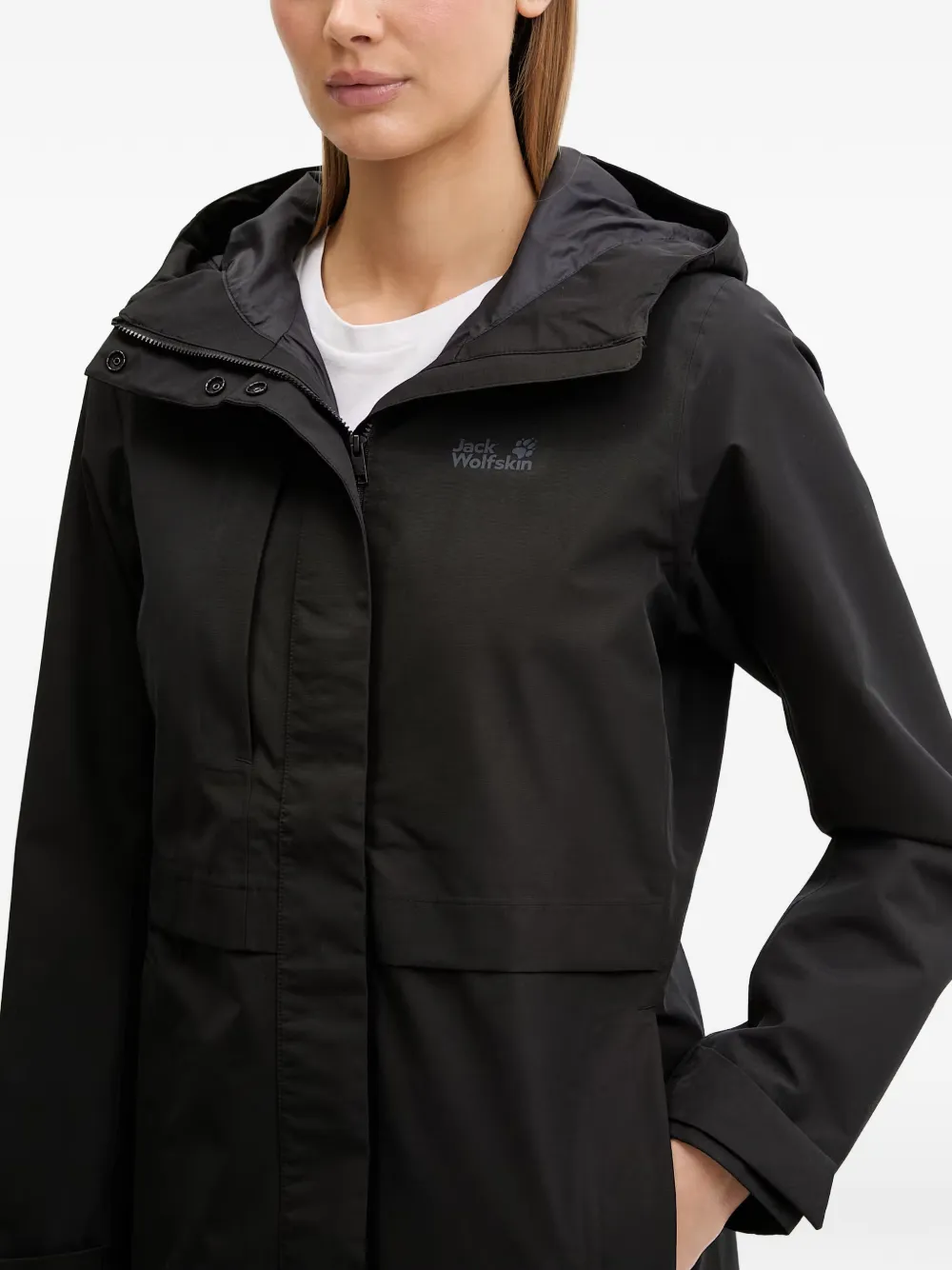 JACK WOLFSKIN Terraview hooded logo-print coat Zwart