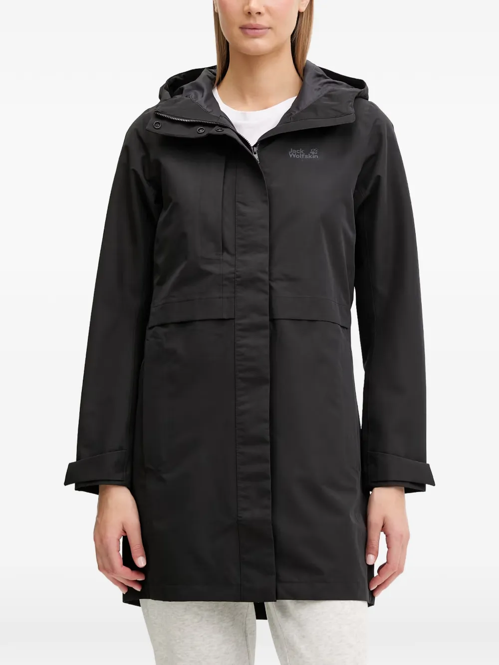 JACK WOLFSKIN Terraview hooded logo-print coat Zwart