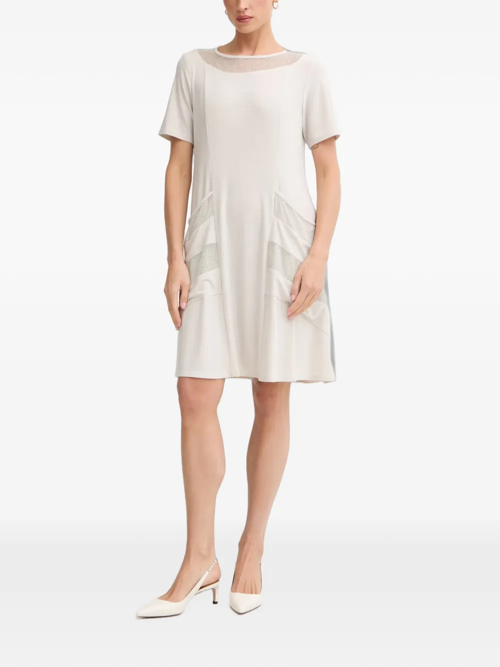 Joseph Ribkoff mini-jurk met mesh vlak en korte mouwen Beige