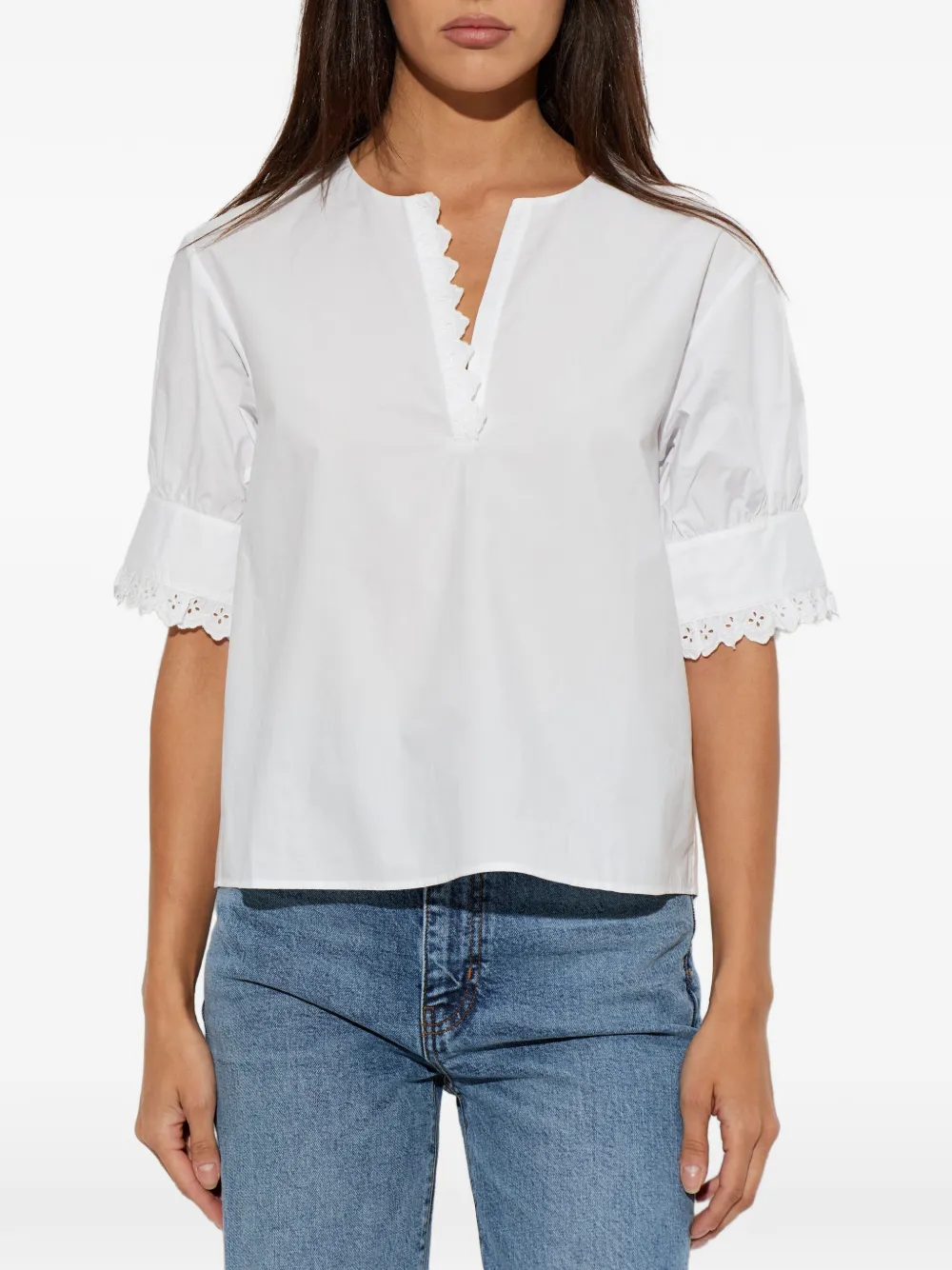FRAME Keepsake broderie anglaise top met V-hals Wit
