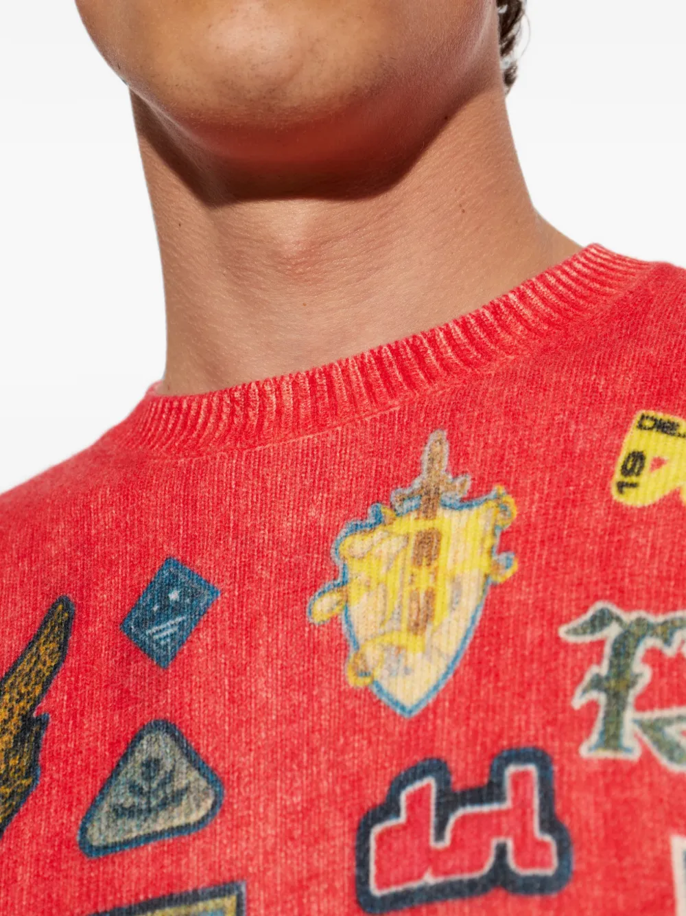 Diesel Trui met ronde hals en patchdetail Rood