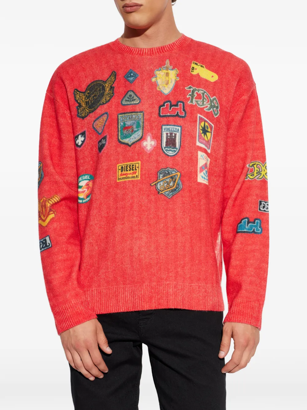 Diesel Trui met ronde hals en patchdetail Rood