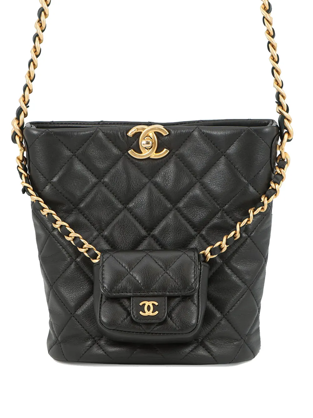 CHANEL Pre-Owned 2021-2025 CC Quilted Calfskin Chain bucket bag - Nero