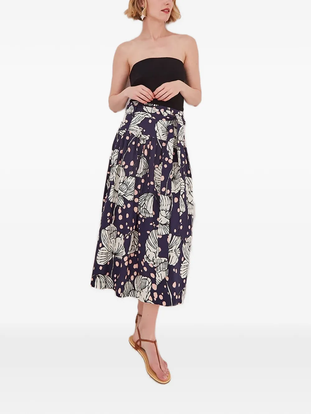 Cara Jiya midi-rok met bloemenprint en ceintuur Blauw