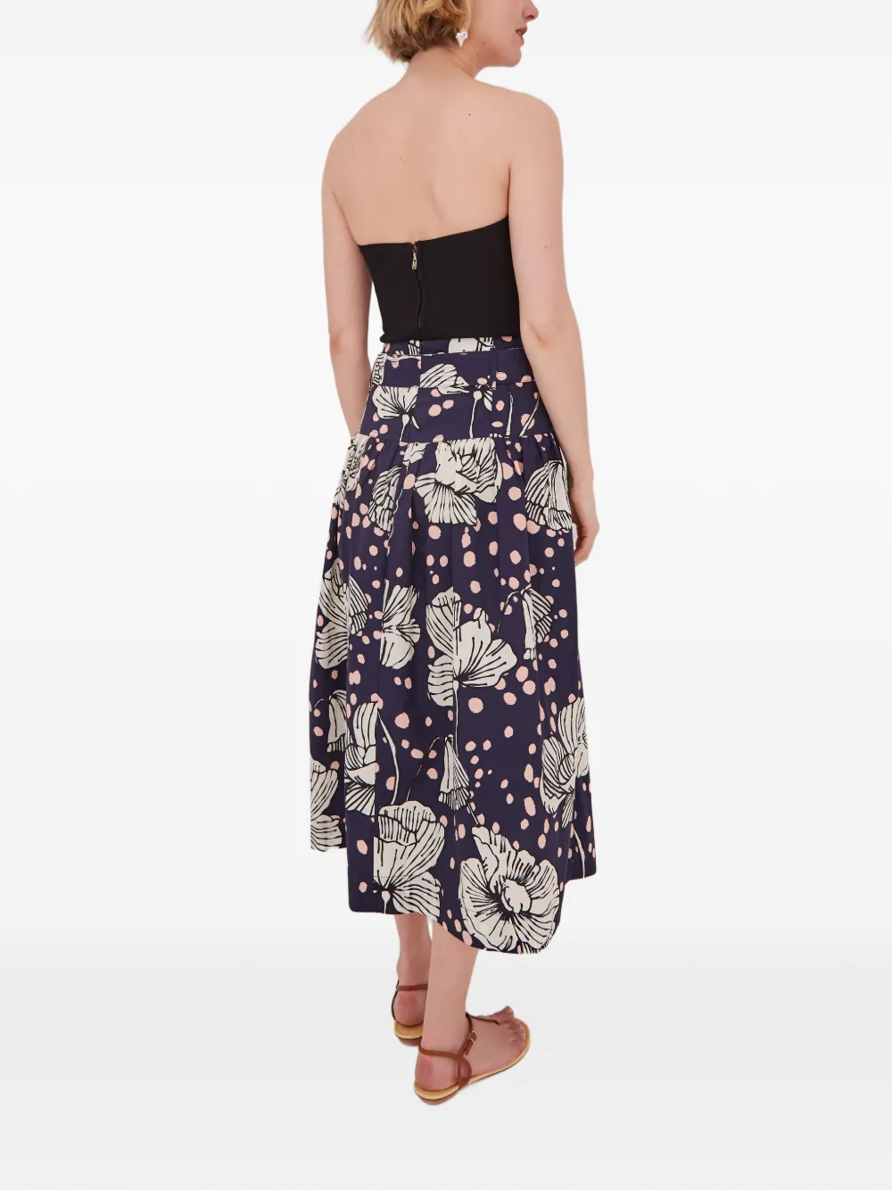 Cara Jiya midi-rok met bloemenprint en ceintuur Blauw