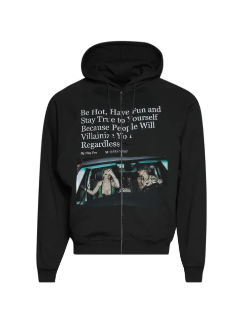 Praying graphic-print zip-up hoodie