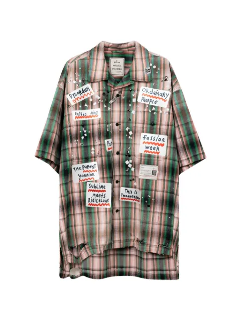 Maison MIHARA YASUHIRO embellished sticker short sleeve check shirt