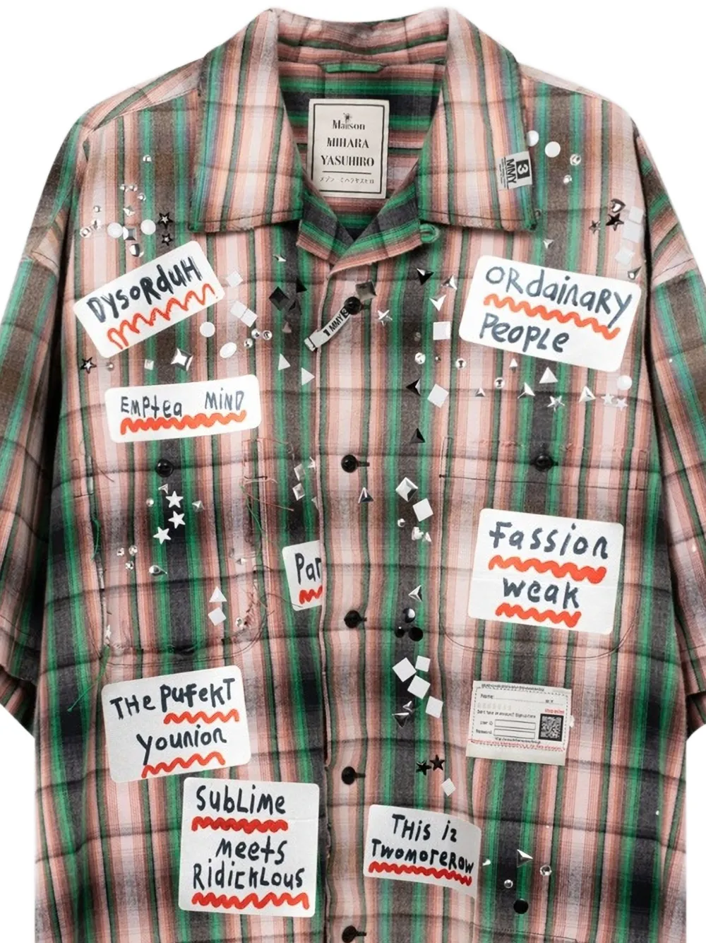 Maison MIHARA YASUHIRO Geruit overhemd met sticker-detail Roze