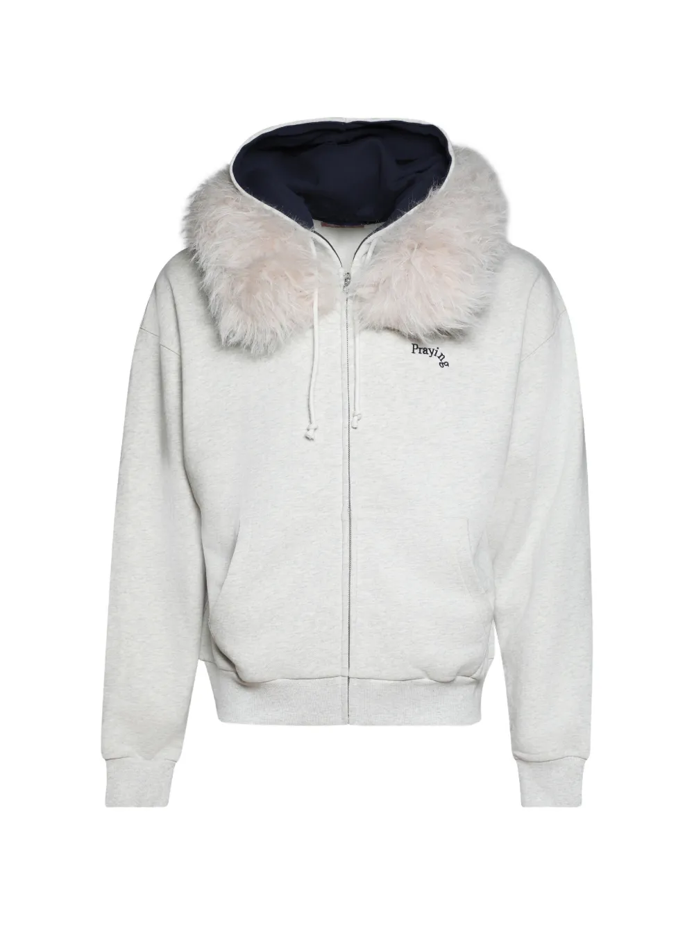 Praying faux-fur-trim hoodie - Grigio