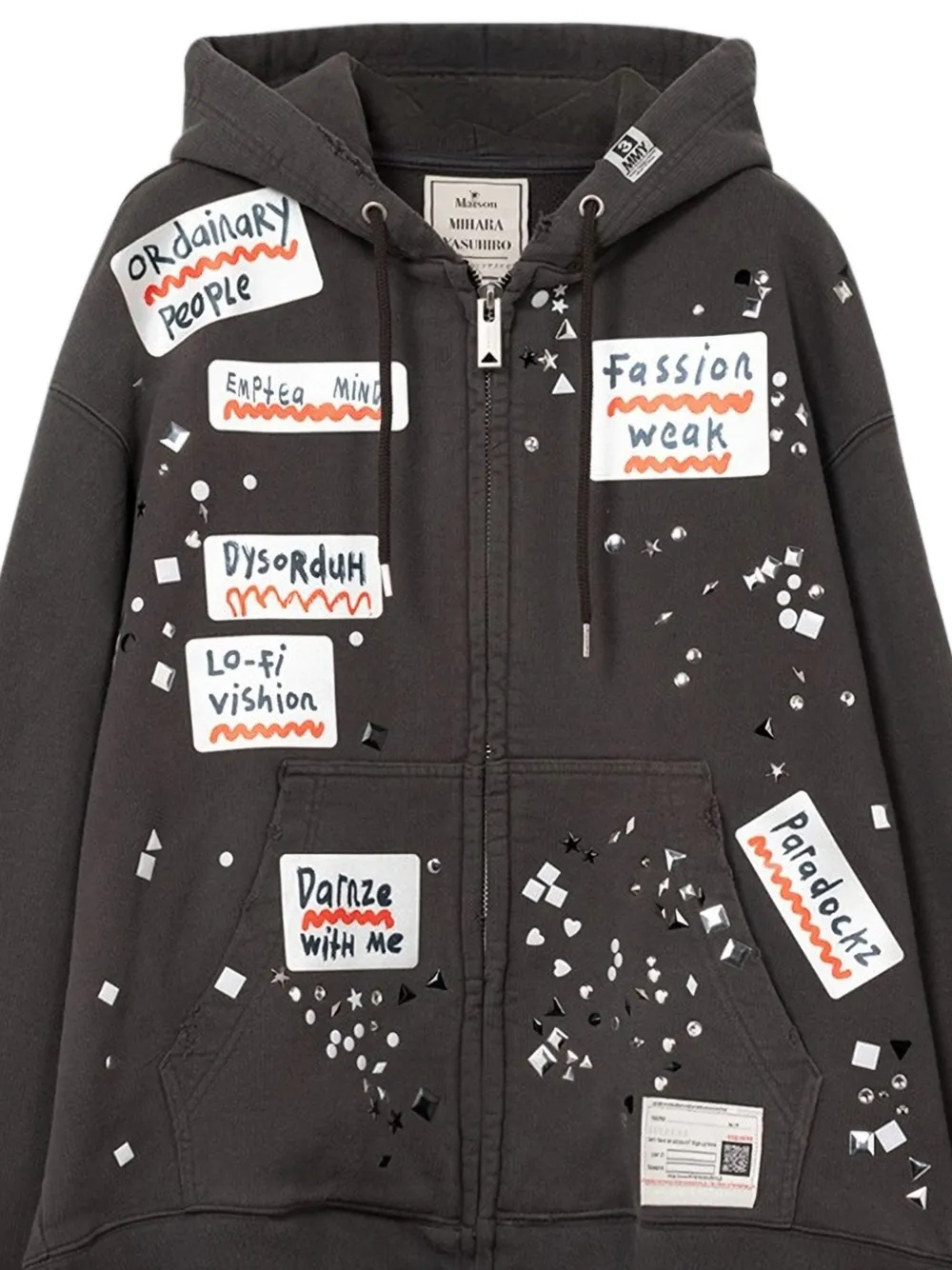 Maison MIHARA YASUHIRO Hoodie met gerafelde details Grijs