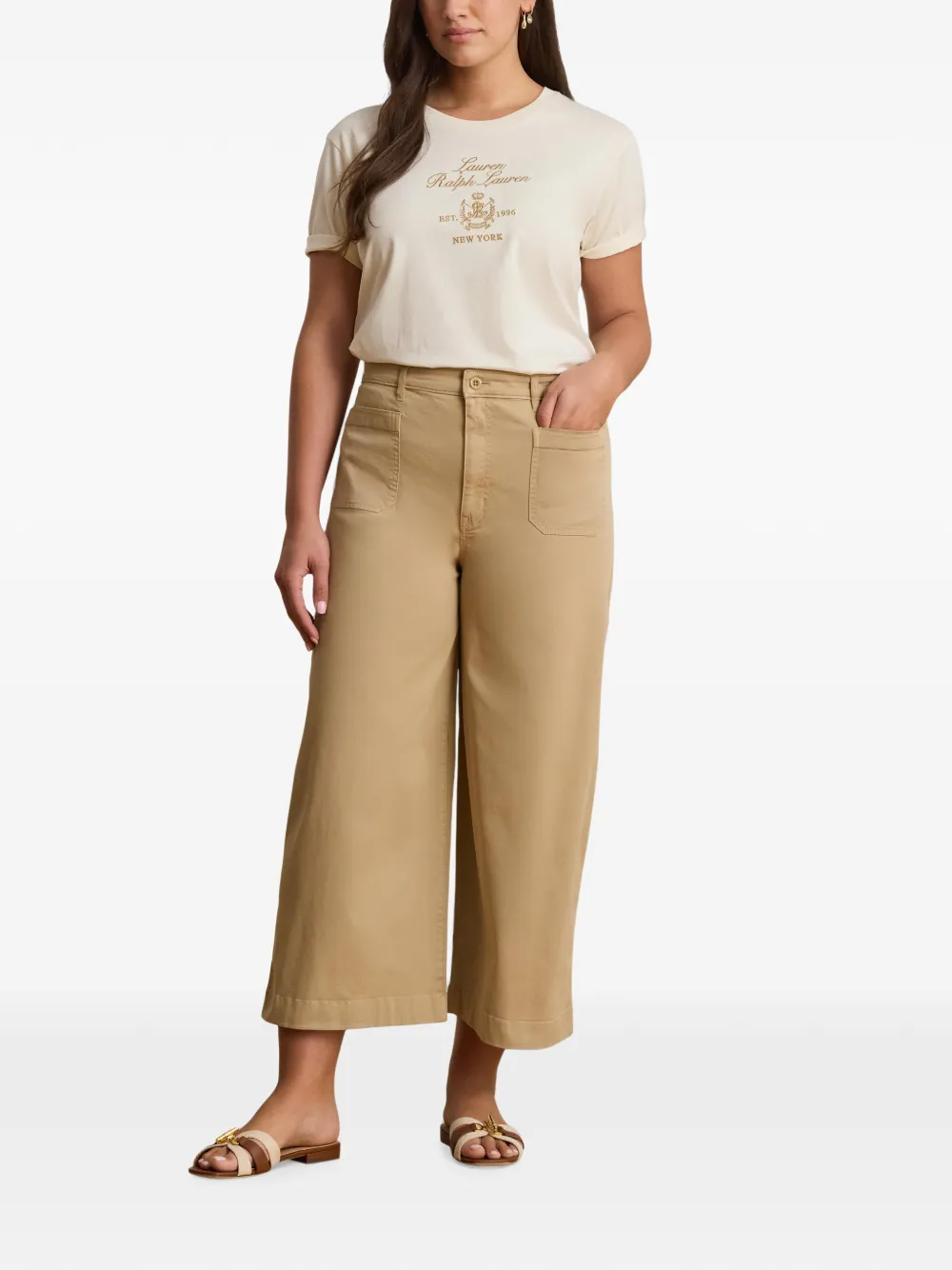 Lauren Ralph Lauren Stretch-chino broek met wijde pijpen Beige