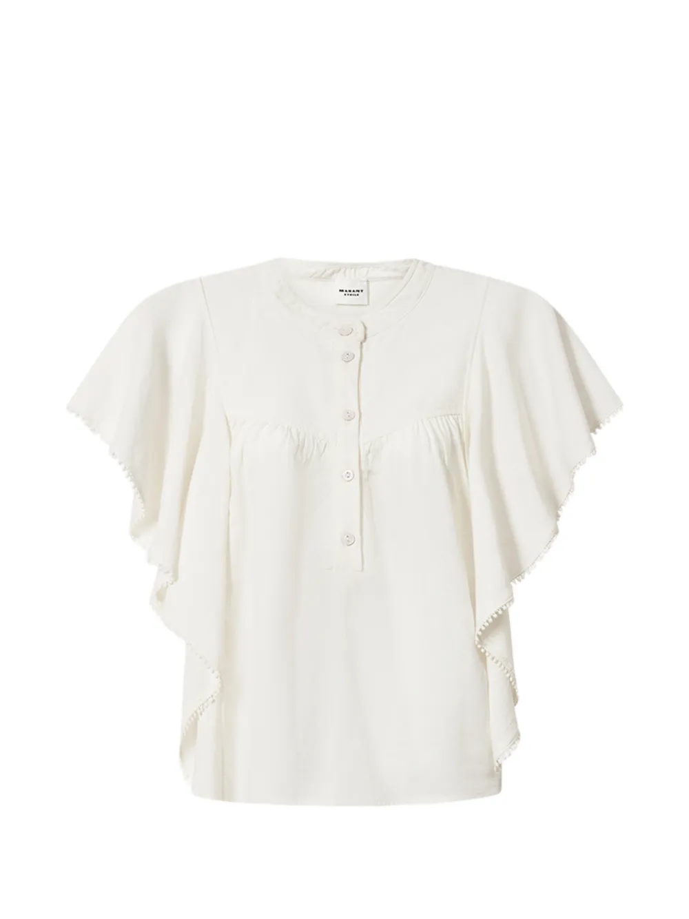 MARANT ÉTOILE ruffled-sleeve pom-pom-trim blouse - Toni neutri