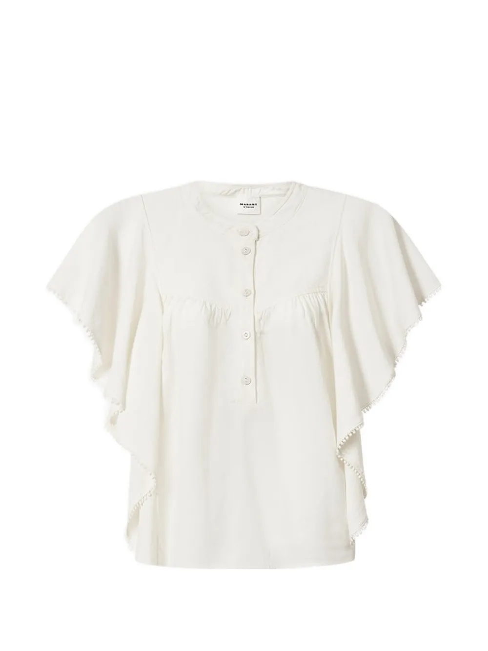 MARANT ÉTOILE ruffled-sleeve pom-pom-trim blouse - Toni neutri