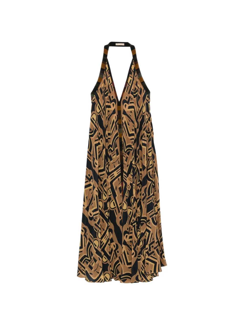 Volantis geometric-print maxi dress - Marrone