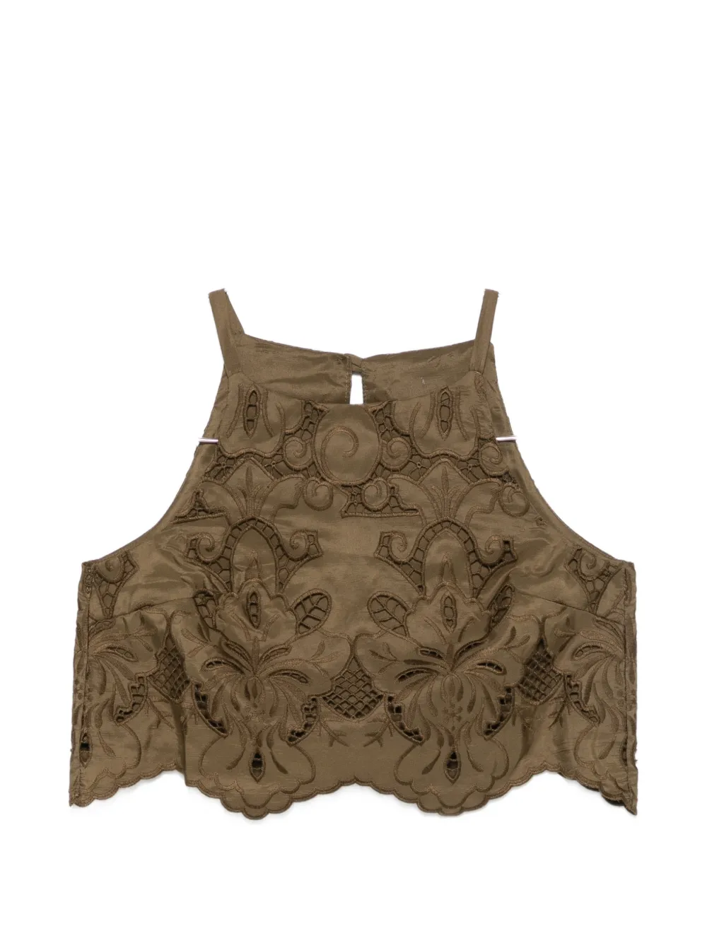 Moutaki Guipure-lace Cropped Blouse In Green