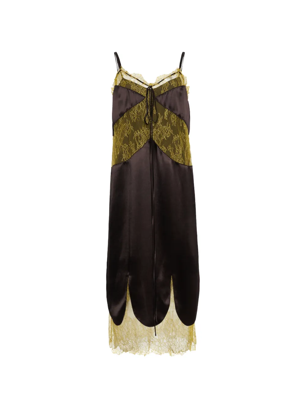 Ferragamo lace-panelled satin midi dress - Marrone