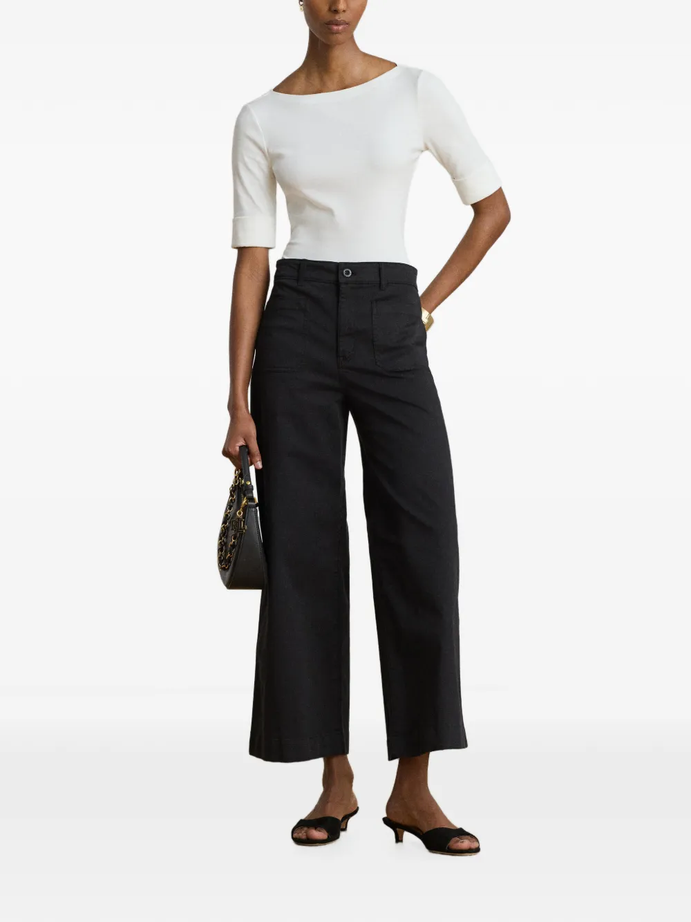Lauren Ralph Lauren Stretch-katoenen broek met wijde pijpen Zwart