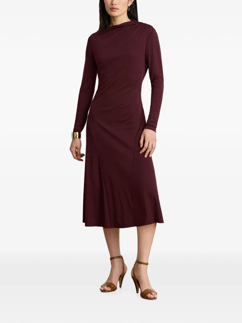 Lauren Ralph Lauren Yamilla gedrapeerde jurk met lange mouwen Paars